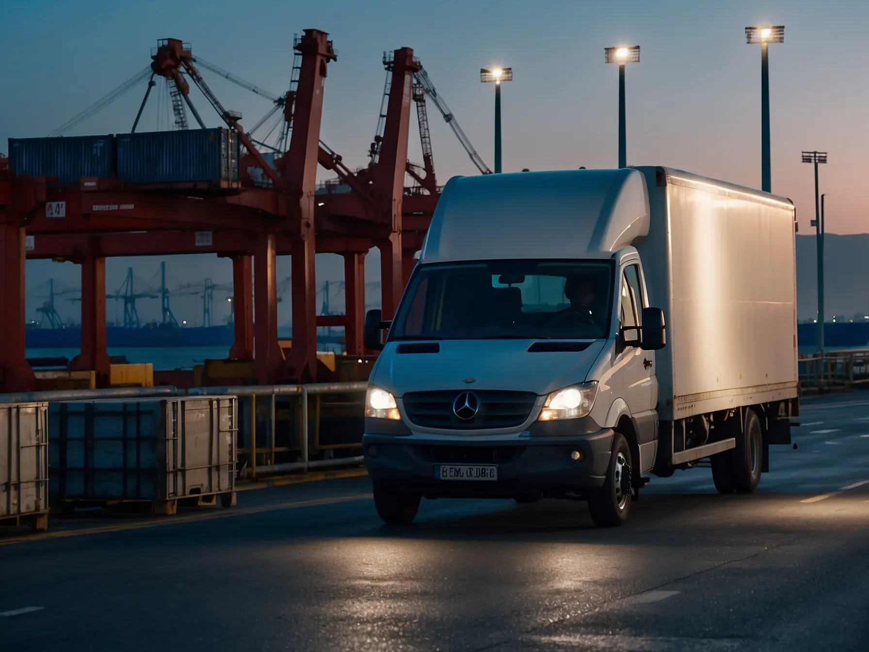 Commercial vans being loaded onto a RoRo ship at the port